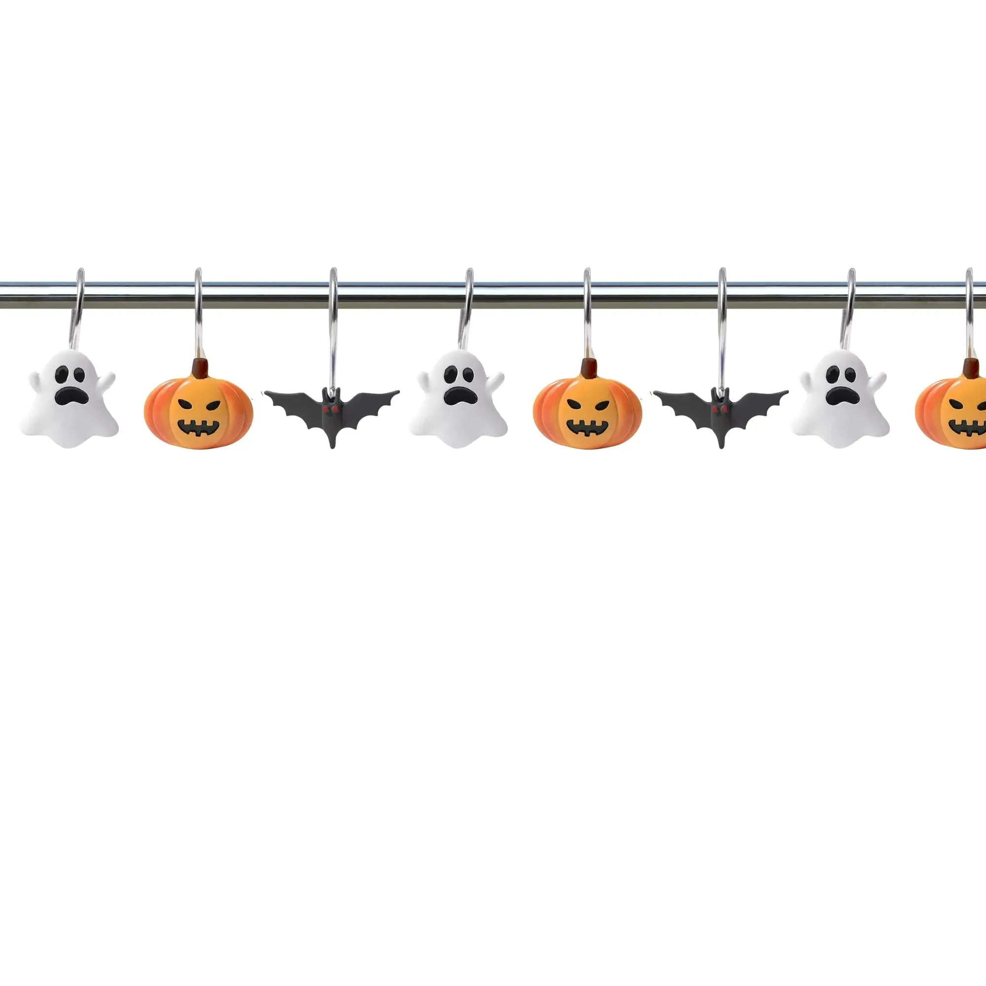 12 Piece Halloween Shower Hook (4 Ghosts, 4 Pumpkins & 4 Bats)