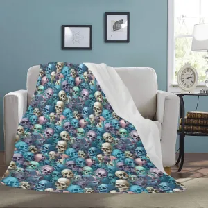 Blue Pink Beigh Skulls Ultra-Soft Micro Fleece Blanket 💀🛌 6 Sizes