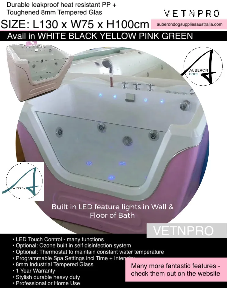 Dog Bath Tub Dual Function Spa Hydro Bath 130cm 4 Colours Feature LED Floor/Wall Lights
