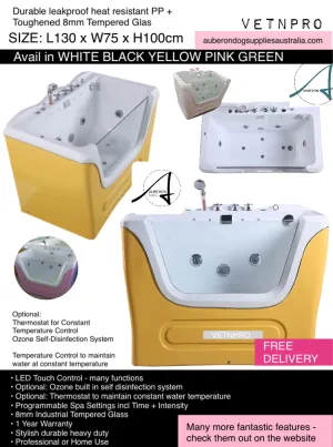 Dog Bath Tub Dual Function Spa Hydro Bath 130cm 4 Colours Feature LED Floor/Wall Lights