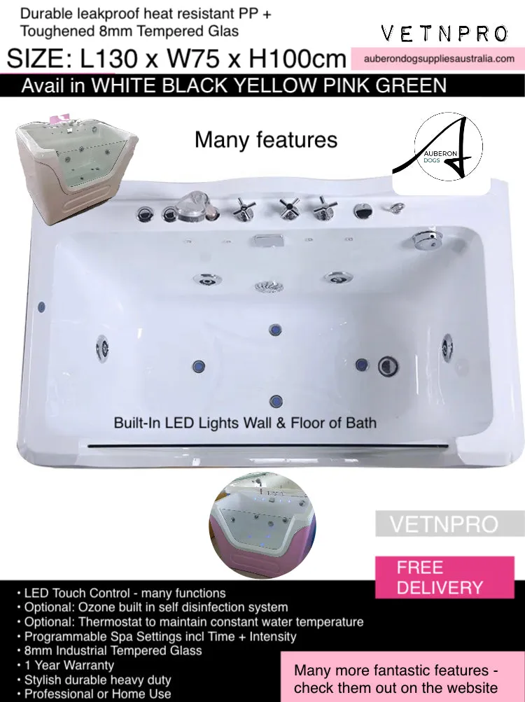 Dog Bath Tub Dual Function Spa Hydro Bath 130cm 4 Colours Feature LED Floor/Wall Lights