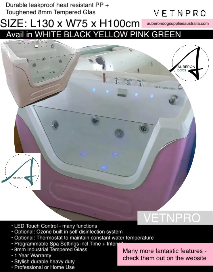 Dog Bath Tub Dual Function Spa Hydro Bath 130cm 4 Colours Feature LED Floor/Wall Lights
