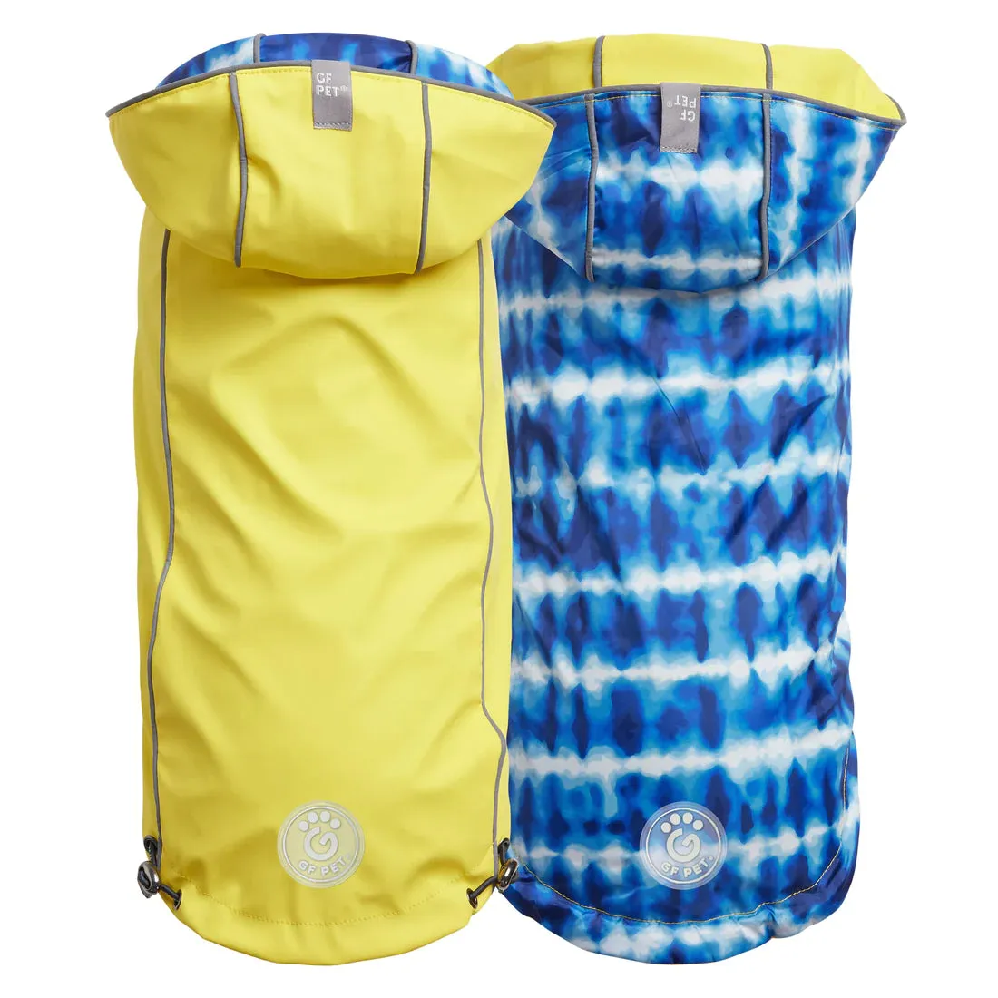 Dog Rain Coat - Reversible Yellow Blue Tie Dye
