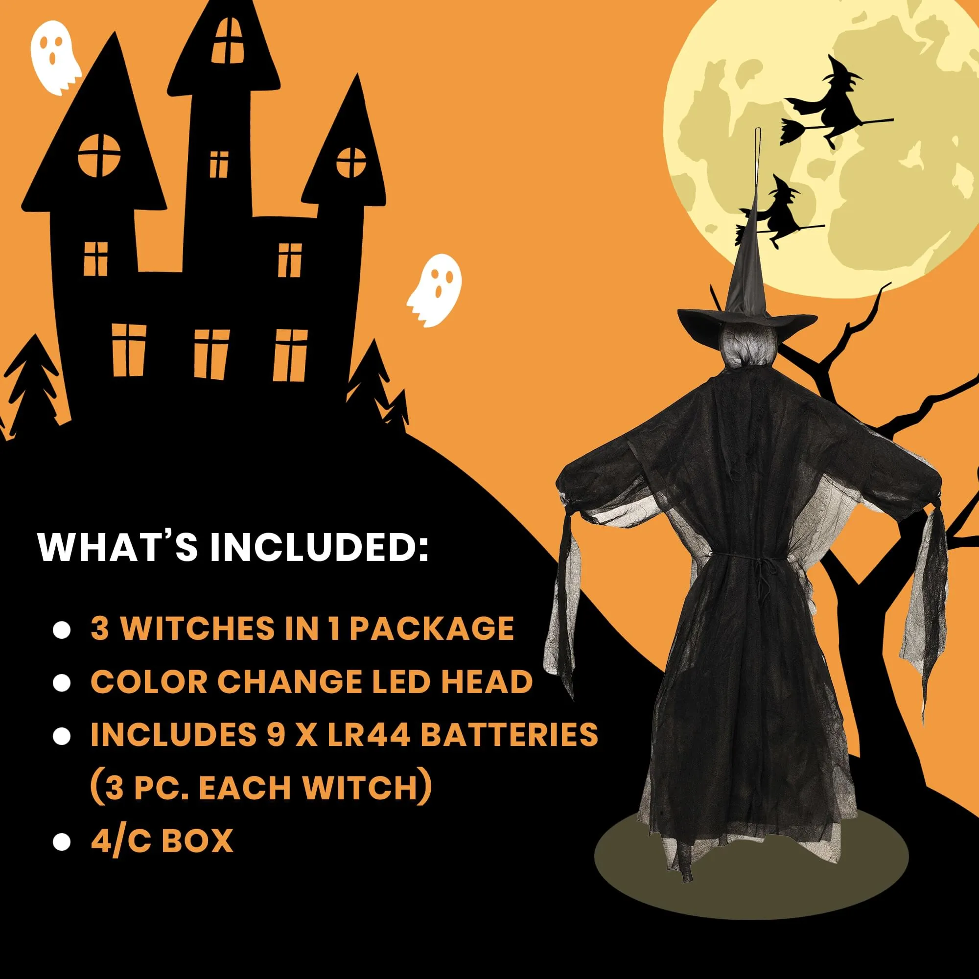 Light-Up Color Change Hanging Witches  | Set of 3