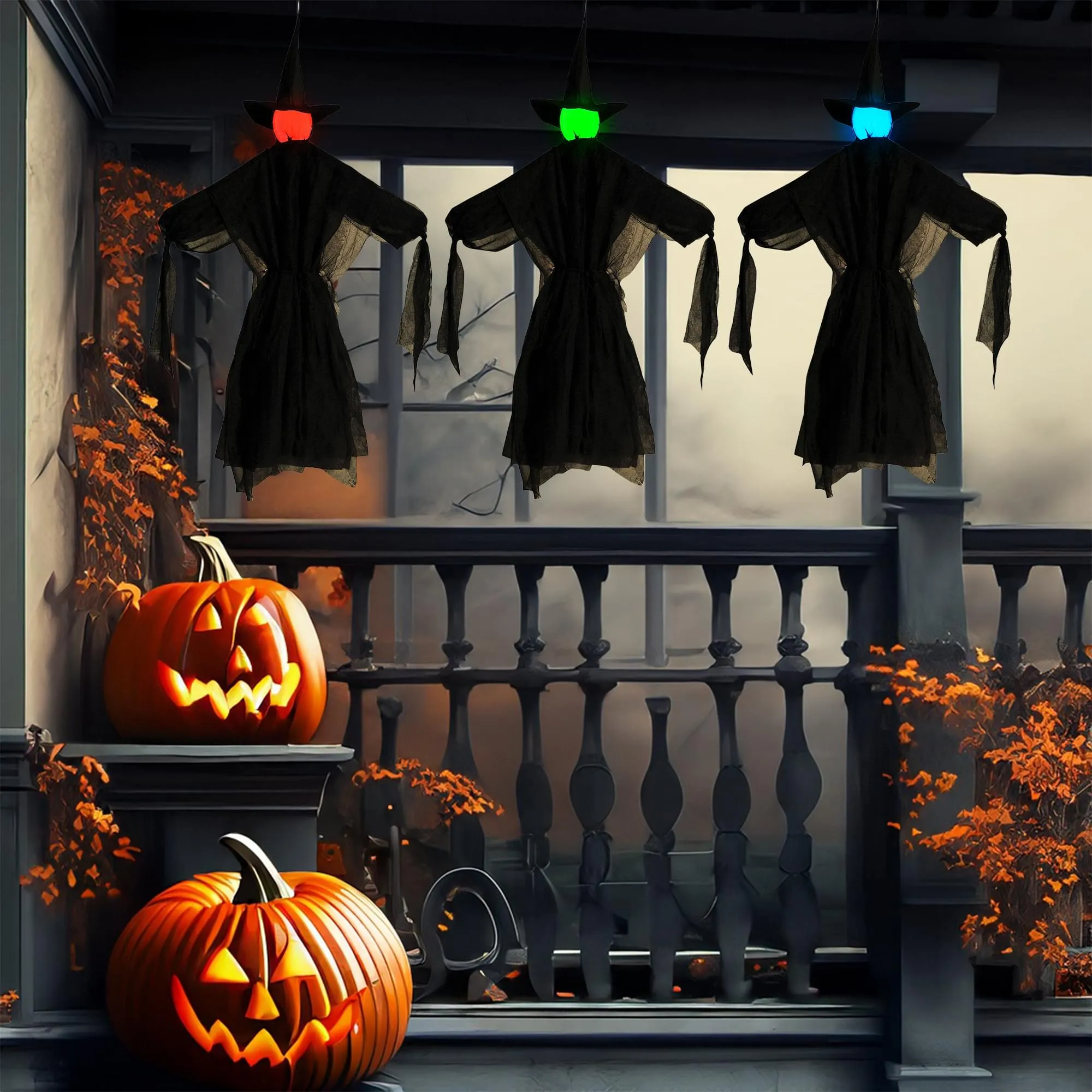 Light-Up Color Change Hanging Witches  | Set of 3