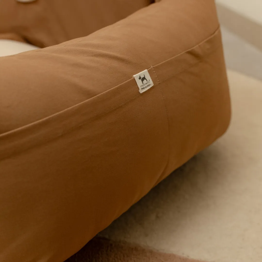 OAK BOHO Holiday Travel Bed for Small Dogs : Brown Cotton Bear Applique