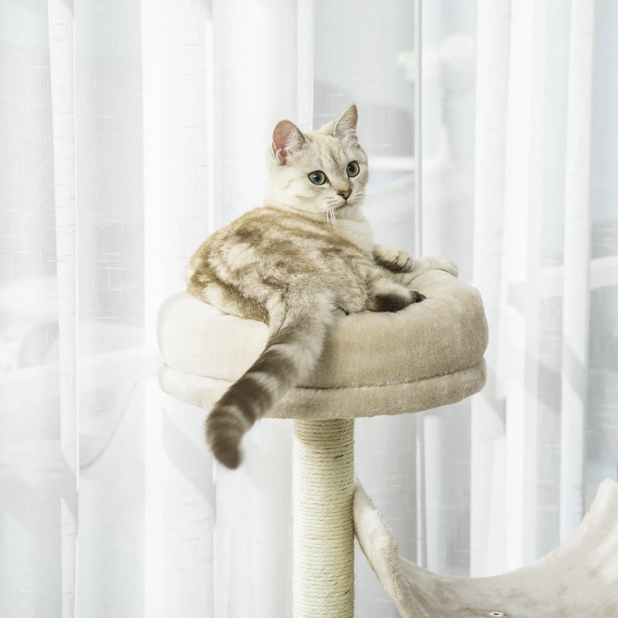 PawHut Cat Tree for Indoor Cats with Scratching Post Perch Tunnel Beige