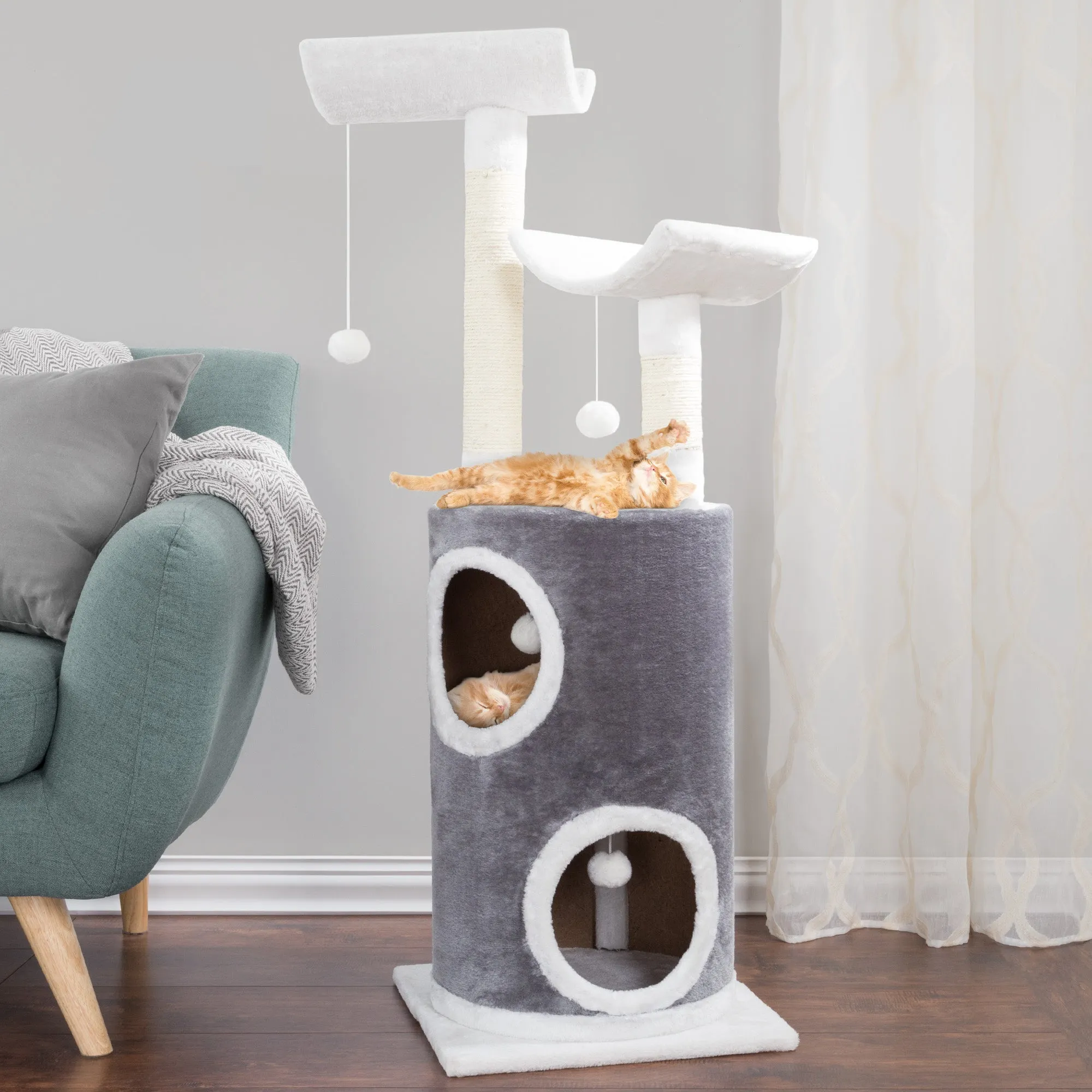 PETMAKER 45in Cat Tree with Kitty Condo, Gray